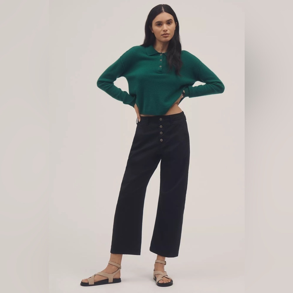 NWT Anthropologie Pilcro Arin Linen Blend Mid-Rise Button-Front Barrel Pants 1️⃣